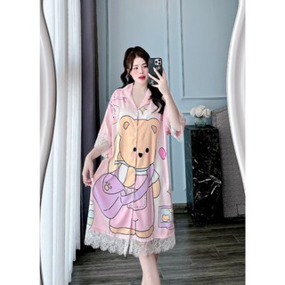 Đầm ngủ lụa sơ mi TUTA đầm pyjama bigsize mặc nhà chất lụa mềm mại.