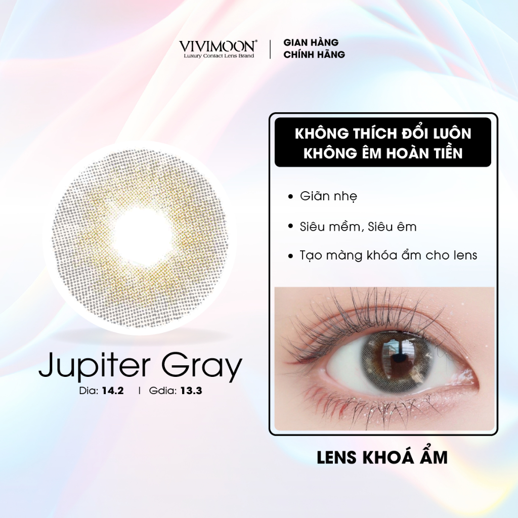 Lens khóa ẩm cận màu xám pha ánh vàng 6 tháng Jupiter Gray kính áp tròng VIVIMOON