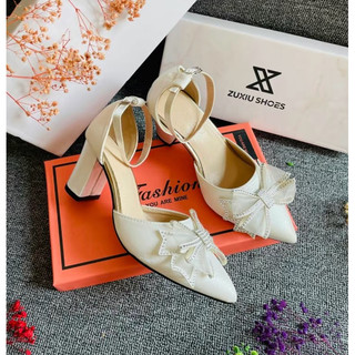 Giày sandal cao gót nơ đá đế vuông 5p đủ size 35- 40 mã a8nda