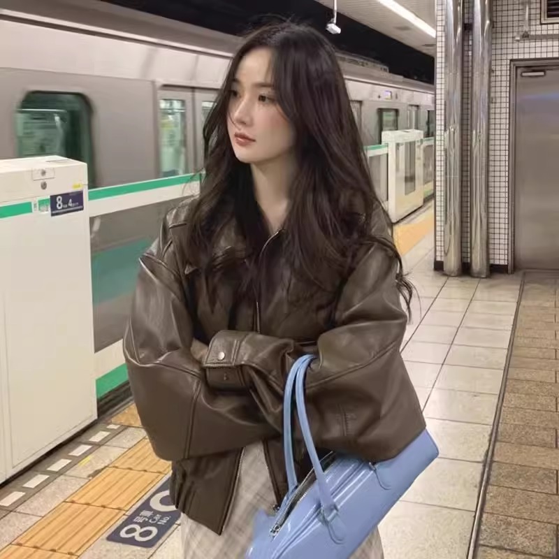 [CÓ SẴN]kda55|Áo khoác da PU nữ bomber dáng croptop ngắn khóa cài cá tính đi chơi, đi học gdorder