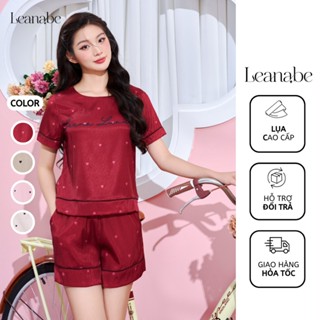 Bộ Ngủ Lụa Vân Gỗ Cao Cấp Áo Cộc Quần Cộc Thoáng Mát Họa Tiết LN Đồ Bộ Mặc Nhà Thiết Kế Pijama Leanabe Homewear 24L41