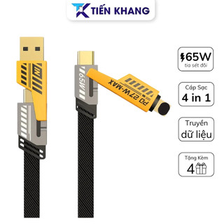 Dây sạc 4 in 1 công suất 65W và PD 27W đầu bọc kim loại chất chắc dây, Cáp sạc 4 trong 1 chất liệu dây dù sạc siêu bền