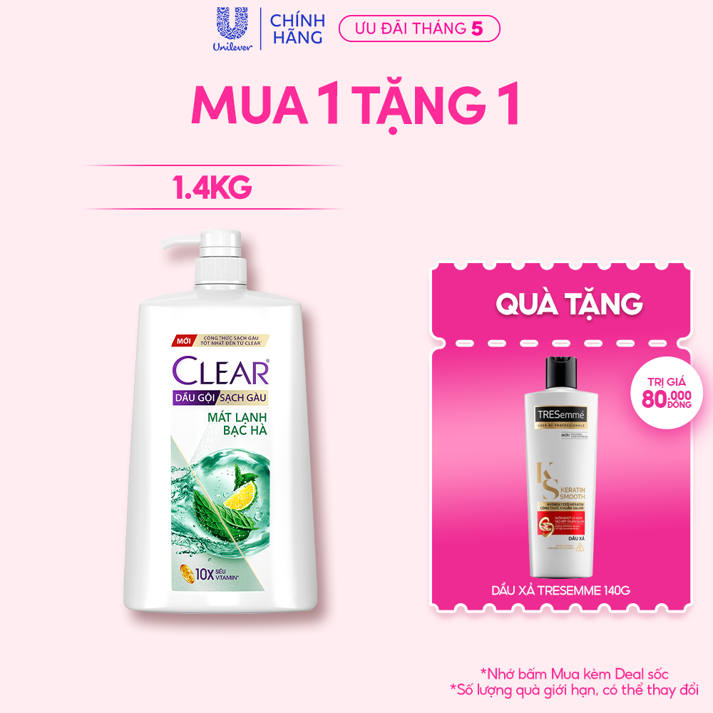 Dầu gội sạch gàu Clear Mát Lạnh Bạc Hà 1,4kg