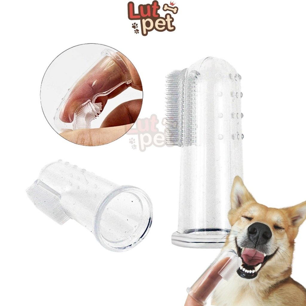 Bàn chải đánh răng cho chó mèo bằng silicone mềm , bàn chải đánh răng gắn ngón tay - lutpet