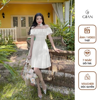 Váy trắng trễ vai bèo tiểu thư dự tiệc phối hoa cổ sang chảnh thương hiệu Giian - VA0141TR