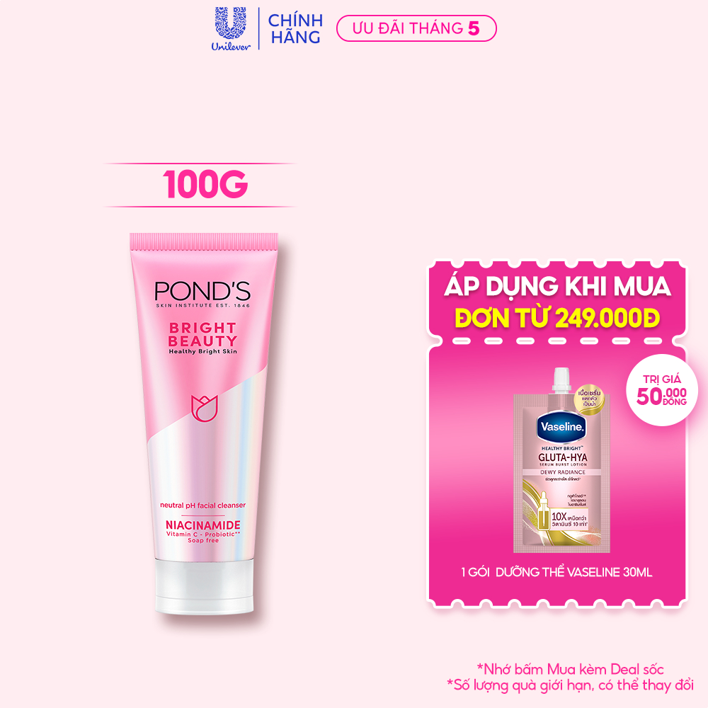 Sữa Rửa Mặt Pond's mới 3X sáng mướt với Niacinamide và Vitamin C, không gây khô da 100g