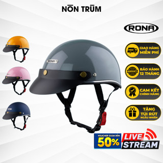 Mũ bảo hiểm 1/2 rona hali viền bạc chính hãng kèm lưỡi trai đen - nón trùm