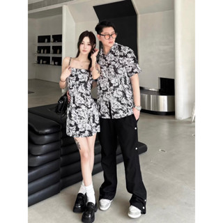 Áo váy cặp đôi tình nhân đi biển lá trắng đen 2 dây siêu xinh - FOREVER COUPLE | Tiệm Đồ Đôi