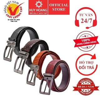 Thắt lưng nam da cá sấu huy hoàng đầu kim 3,5p màu đen, nâu đất, vàng bò, nâu đỏ hp4213-14-15-33