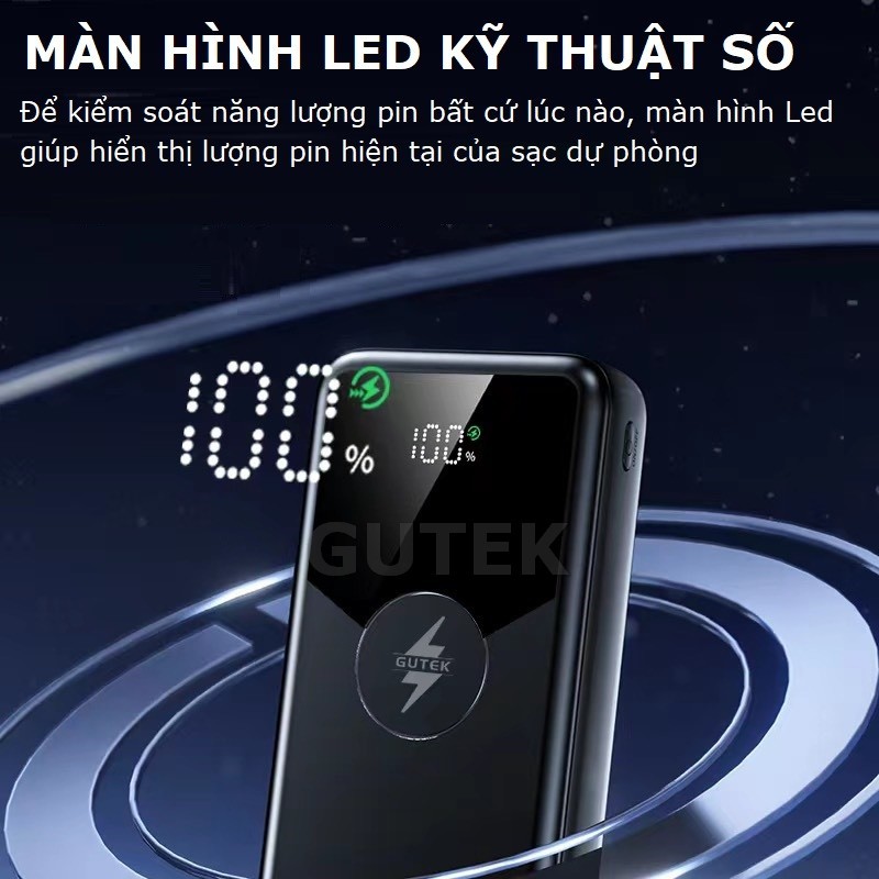 Sạc dự phòng 30000mAh Gutek GT229 sạc nhanh 22,5W pin dung lượng lớn tích hợp dây cáp cho điện thoại | BigBuy360 - bigbuy360.vn