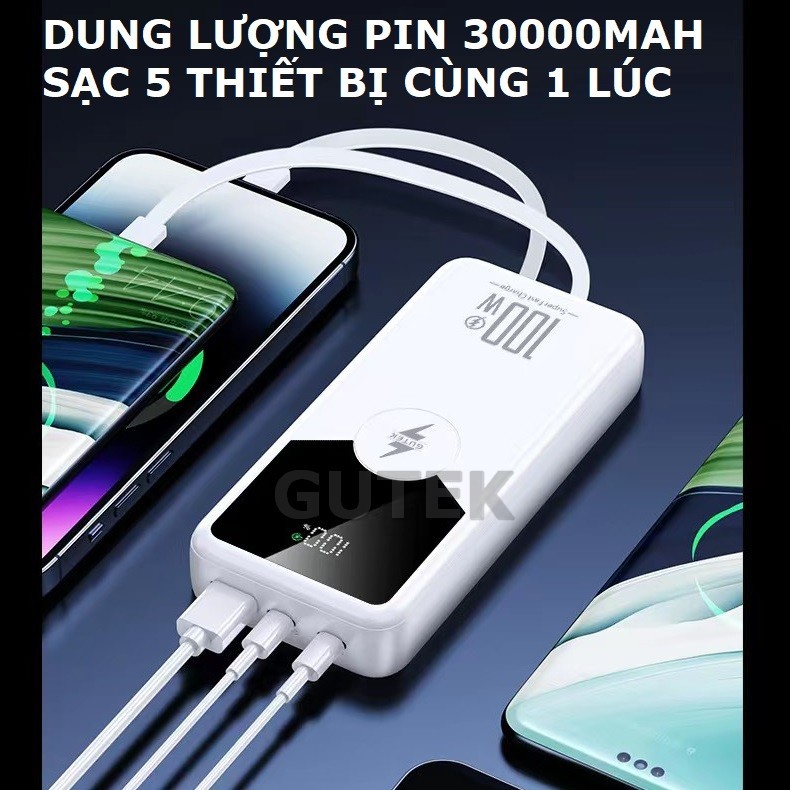 Sạc dự phòng 30000mAh Gutek GT229 sạc nhanh 22,5W pin dung lượng lớn tích hợp dây cáp cho điện thoại | BigBuy360 - bigbuy360.vn