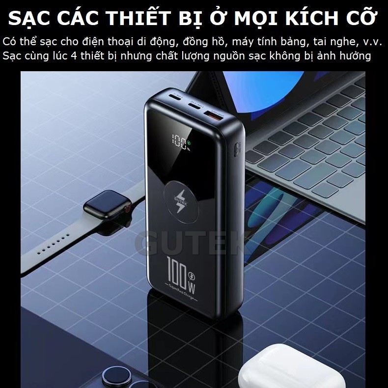 Sạc dự phòng 30000mAh Gutek GT229 sạc nhanh 22,5W pin dung lượng lớn tích hợp dây cáp cho điện thoại | BigBuy360 - bigbuy360.vn