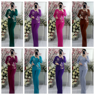 Bộ Bà Ba Thêu SenM Quần Ống Rộng
