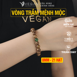 Vòng tay Trầm Hương Thuần Chay cho người mệnh mộc mix đá xanh lá 8mm