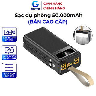 Sạc dự phòng 50000mAh sạc nhanh 100W pin dung lượng lớn có dây cắm nhiều điện thoại - Gutek GT205