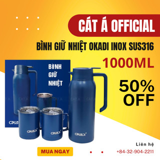 Bình giữ nhiệt inox316 okadi kèm cốc uống - an toàn, giữ nhiệt tốt, chống ăn mòn cao - dung tích 1.4l !