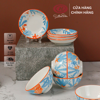 Bát đĩa chấm sứ cao cấp in hình mùa hè nhiệt đới - Sứ Minh Châu