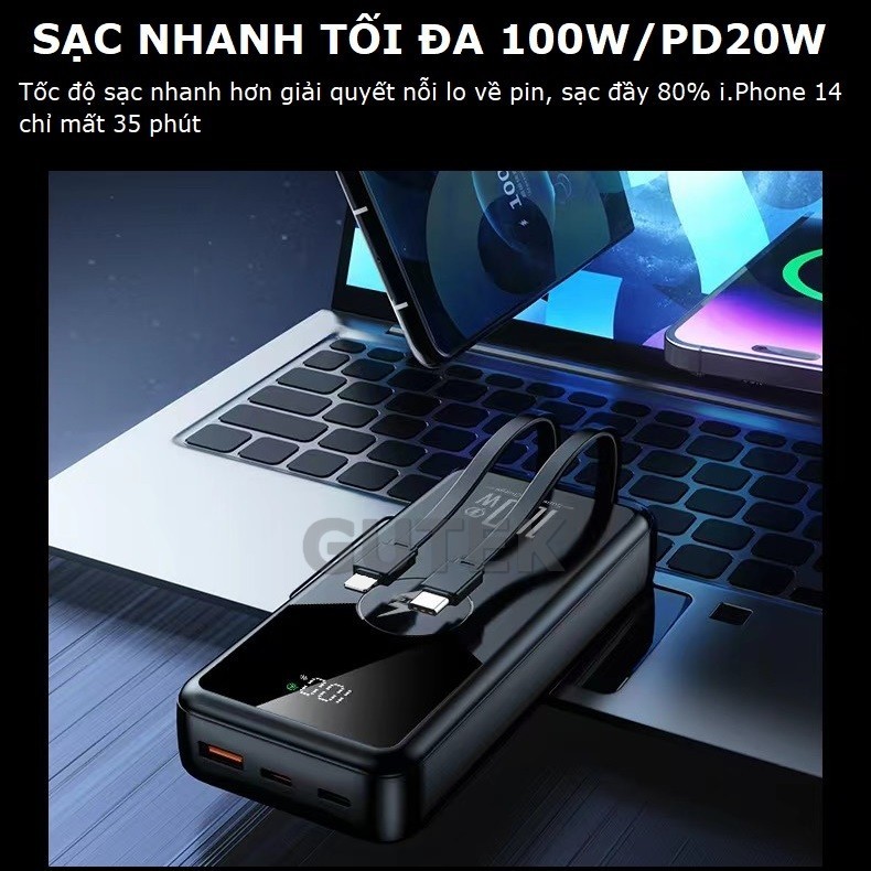 Sạc dự phòng 20000mah Gutek GT229 sạc nhanh 22,5w dung lượng pin lớn tích hợp dây sạc cho điện thoại | BigBuy360 - bigbuy360.vn