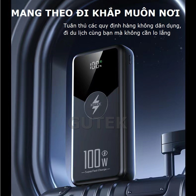 Sạc dự phòng 20000mah Gutek GT229 sạc nhanh 22,5w dung lượng pin lớn tích hợp dây sạc cho điện thoại | BigBuy360 - bigbuy360.vn