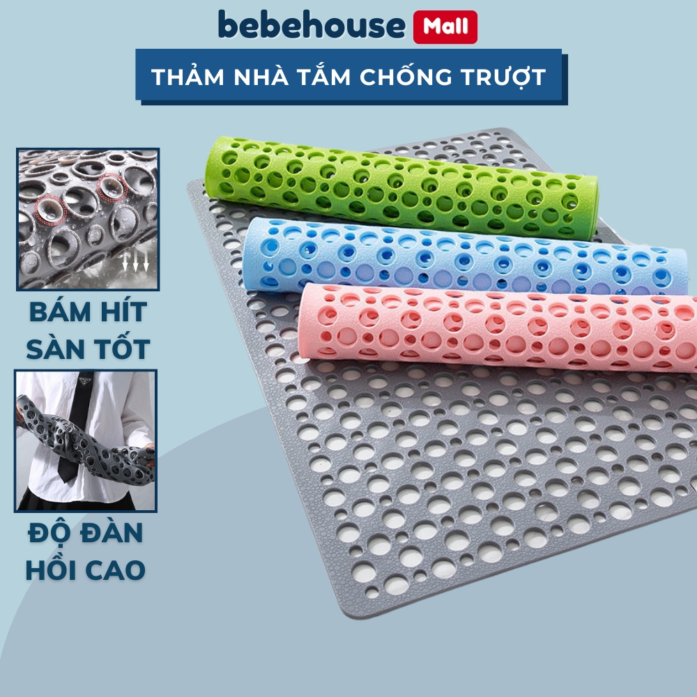 Thảm Nhà Tắm Chống Trơn Trượt, Bám Hít Tốt Chất Liệu Nhựa PVC HT003 (43cm* 75cm) BEBEHOUSE