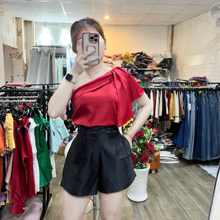 Hình thật - Áo lụa kiểu lệch vai vạt chéo ⚡ FREESHIP ⚡ áo thiết kế nhiều màu nhiều size chất siêu mát, dày mịn