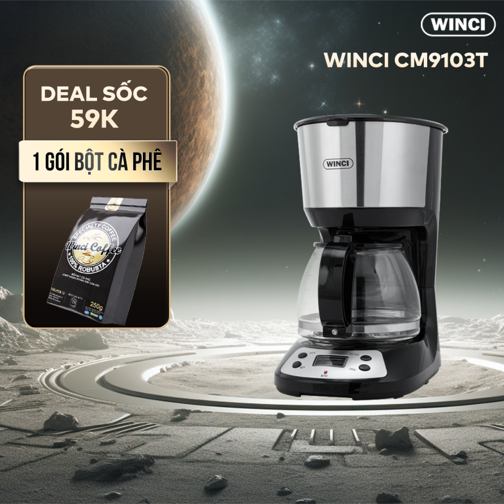 Máy Pha Cà Phê Nhỏ Giọt Winci CM9103T, Dung Tích 1.25L, Bảo hành 01 năm.