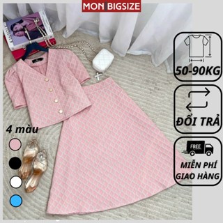 Set đồ bộ bigsize nữ dự tiệc đi chơi sang chảnh kiểu xốp tay bồng MON big size 50 - 90kg