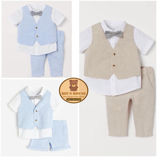 Set bộ sơ mi gile vest đũi h&m sz 4-24m