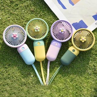 Quạt Tích Điện Cầm Tay Mini Cute Kèm Chân Đế Và Dây Đeo Tay