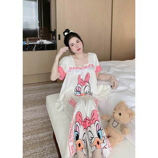 Bộ pijama lụa xước cổ vuông