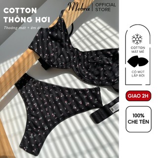 Bộ quần áo lót cotton gân thông hơi có gọng nâng nhẹ có khe thêm mút thoáng mát cao cấp Mebra