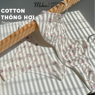 BST HE 2024 - Bộ đồ lót cotton gân Hàn thông hơi thoáng mát có gọng nâng có khe thêm mút cao cấp màu be hoa hồng Mebra
