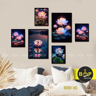 Tranh Hoa Sen Phật Giáo dán tường decor phòng thờ phòng khách, tranh trang trí nhà cửa góc thiền tu tại nhà Bắp Decor