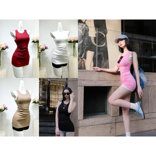 Set áo 3 lỗ thun gân dáng dài kèm quần ôm