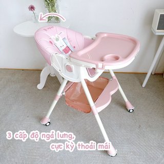 [Kèm Bánh Xe] Ghế ăn dặm gấp gọn ngã tựa lưng điều chỉnh độ cao