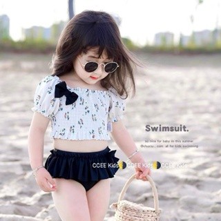 Đồ bơi bé gái Kiểu Dáng Bo Chun , Bikini Cho Bé Gái Hoạ Tiết Hoa Nhí Kèm Nơ Đáng Yêu (size 10-30kg)