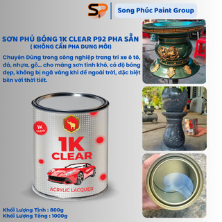  Sơn Phủ Bóng Trong Suốt 1K Clear P92 ( Sơn Trực Tiếp, Không Cần Pha, Không Mốc Khi Mưa ) 