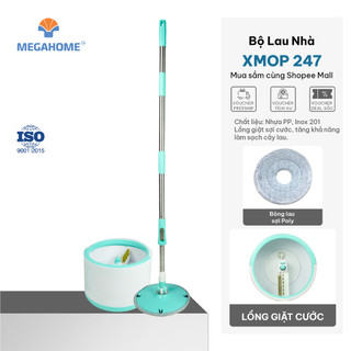 Bộ lau nhà Xmop 247 Megahome thùng lau tròn nhỏ gọn cây lau vắt nhẹ mau khô