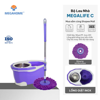 Bộ lau nhà MEGALIFE C Megahome 360 độ mâm nhựa ,lồng giặt inox cây lau siêu nhẹ