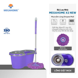 Bộ lau nhà Megahome New X2 xoay 360 độ,cây lau vắt siêu nhẹ, bông lau thấm hút tốt