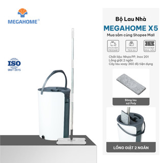 BỘ LAU NHÀ 360 ĐỘ THÔNG MINH TỰ VẮT MEGAHOME X5 MÂM LAU CHỮ NHẬT LAU SIÊU SẠCH, KHÔ NHANH