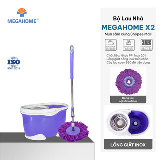 Bộ Lau Nhà Megahome X2 Xoay 360 Độ - Tiện Ích, Hiệu Quả và Bền Bỉ, Cây lau vắt siêu nhẹ, Bông lau thấm hút tốt