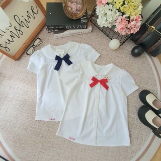 Áo sơmi trắng kẹp nơ xinh bé gái, áo somi thô cotton mịn mát, không bí nóng bé gái