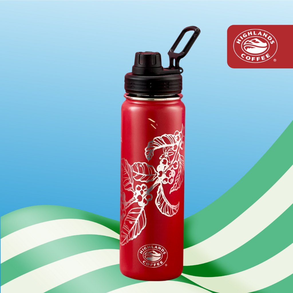 PATTERN TUMBLER - BÌNH GIỮ NHIỆT HỌA TIẾT 710ML THƯƠNG HIỆU HIGHLANDS COFFEE - MÀU ĐỎ LÁ