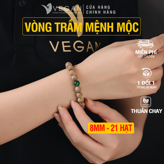 Vòng tay VEGAN Trầm Hương tốc kiến mix đá xanh lá dành cho người Mệnh Mộc