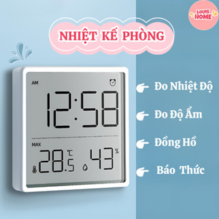 Nhiệt Kế Phòng Đa Năng Home Louis Kiêm Đồng Hồ Báo Thức, Màn Hình LCD Siêu Mỏng Hiển Thị Nhiệt Độ, Độ Ẩm Tiện Lợi