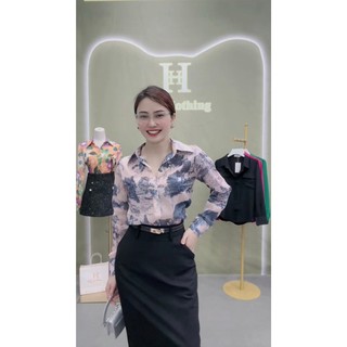 Áo sơ mi voan tơ óng+ chân váy a tặng kèm đai size sml,xl thiết kế hh clothing