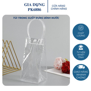 Túi đựng ly, bình giữ nhiệt pvc an toàn trong suốt có quai sách khuy bấm chắc chắn