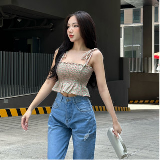 Áo Croprop 2 Dây Sọc Caro Nhún Eo TiQi Jeans A-201