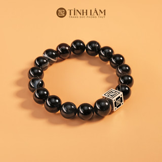 [Mã BMLT30 giảm đến 30K đơn 299K] TINH LÂM Vòng Tay Phong Thủy Đá Mã Não Đen 10 Li